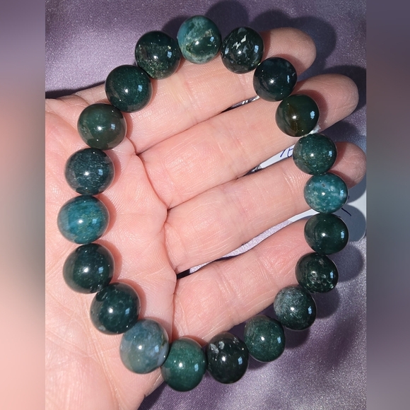 10mm Moss Agate Bracelet - Picture 1 of 9
